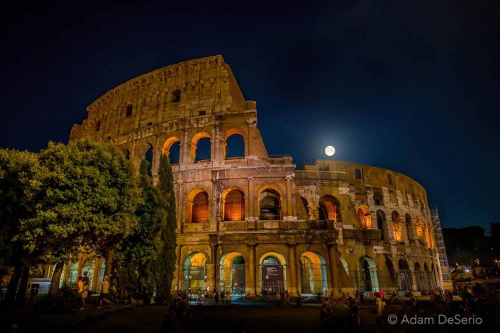 Moon Over The Colosseum, Rome, Italy